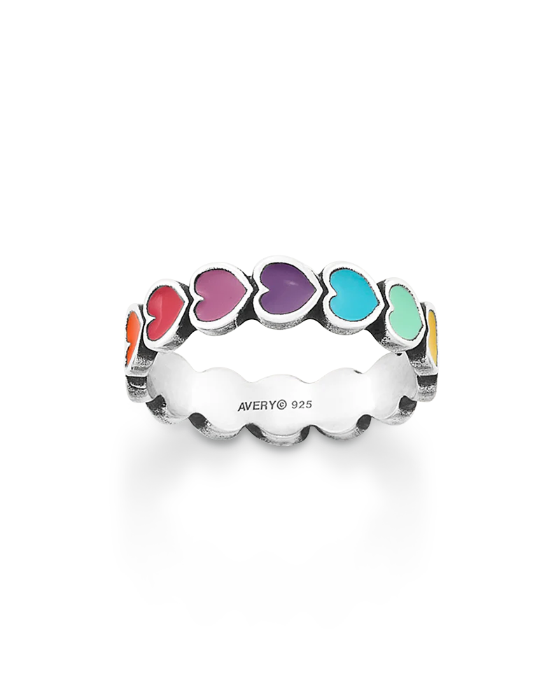 Enamel Multi-Colored Connected Hearts Ring - Image 3
