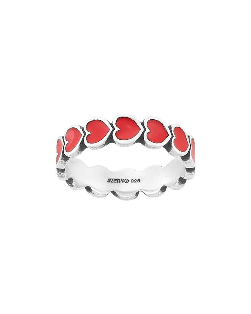 Enamel Red Connected Hearts Ring - Image 4